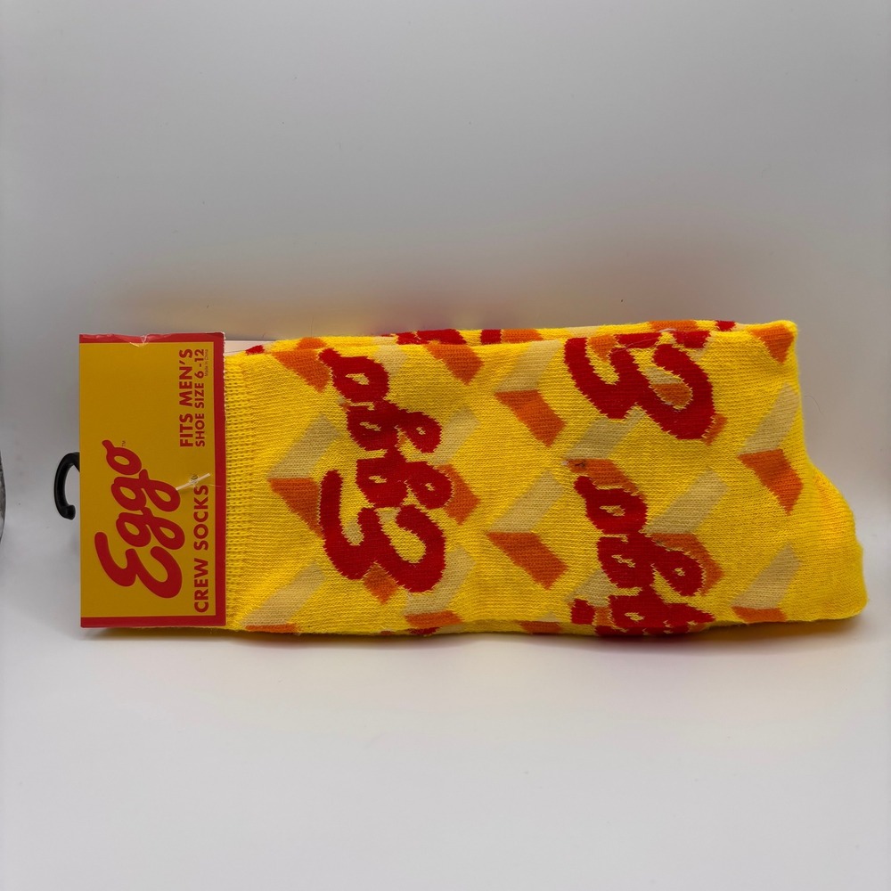 Eggo Waffles Mens Crew Socks Yellow Red Waffle Logo Size 6-12 NEW